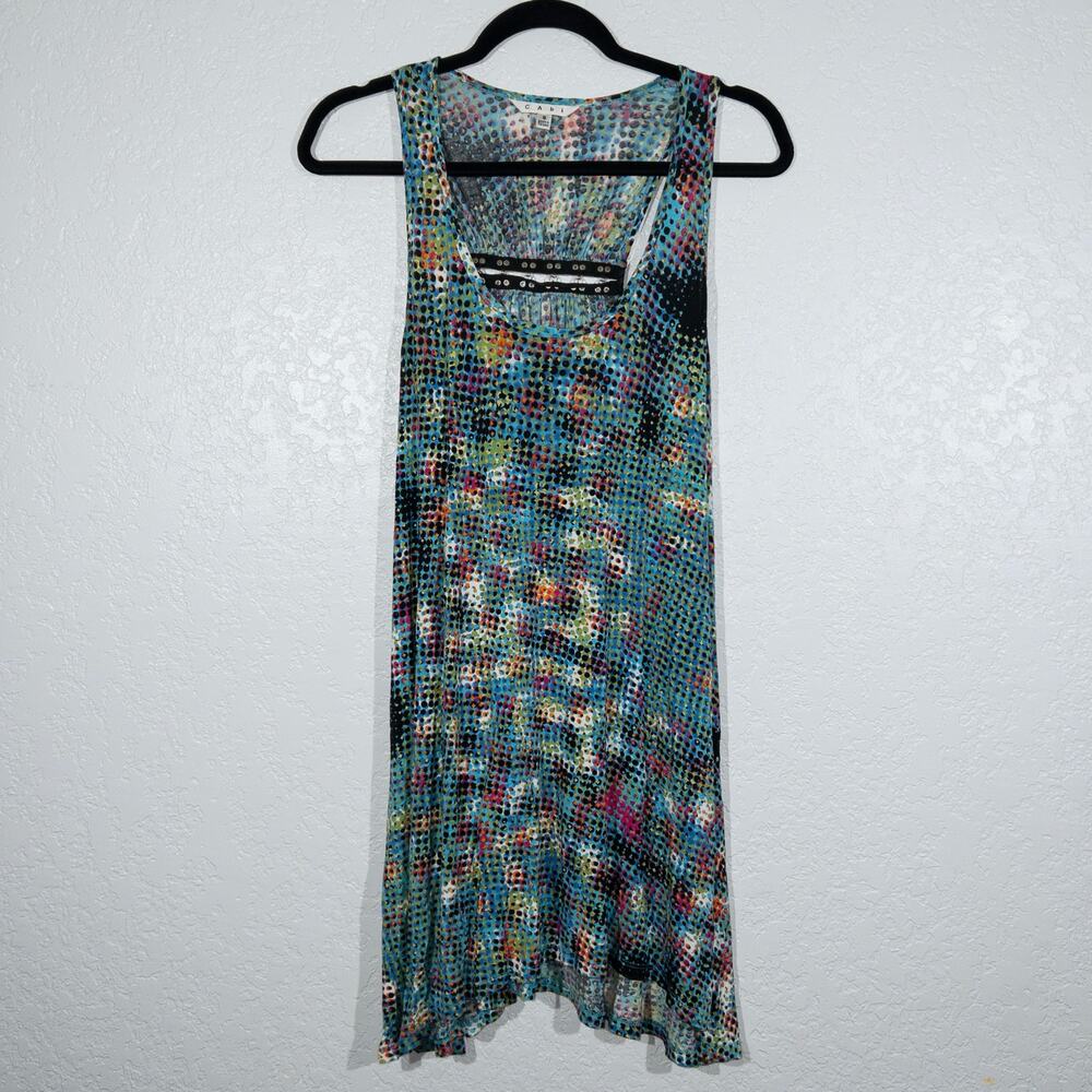 CAbi Blue Dotted Trapeze Hooked Racerback Tank Top Size Small